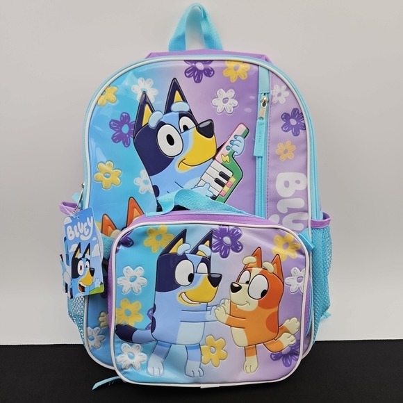 Bluey 16" Backpack 4 Piece Set Lunch Bag Water Bottle Keychain Book Bag New - Picture 1 of 8